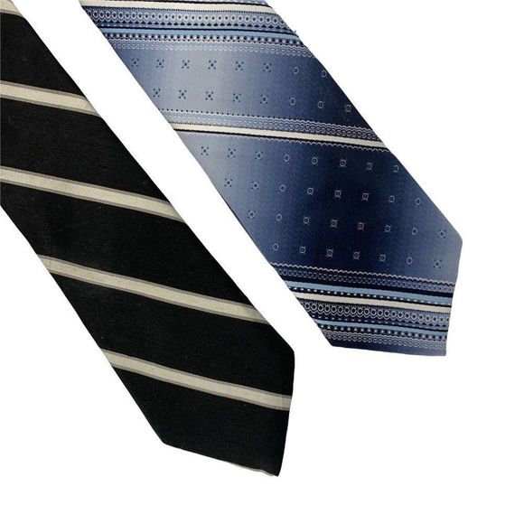 Lot of 2 Mens Ties Brownstone Black Stripe Silk Silverwoods Oleg Cassini 0632 - Picture 2 of 10